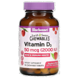 EarthSweet Chewables, Vitamin D3, 2,000 IU, 90 Raspberry Chewable Tablets, by Bluebonnet