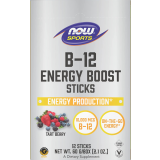 B-12 Energy Boost Sticks, Tart Berry, 10,000 mcg, 12 Sticks, 2.1 oz (60 g), by NOW